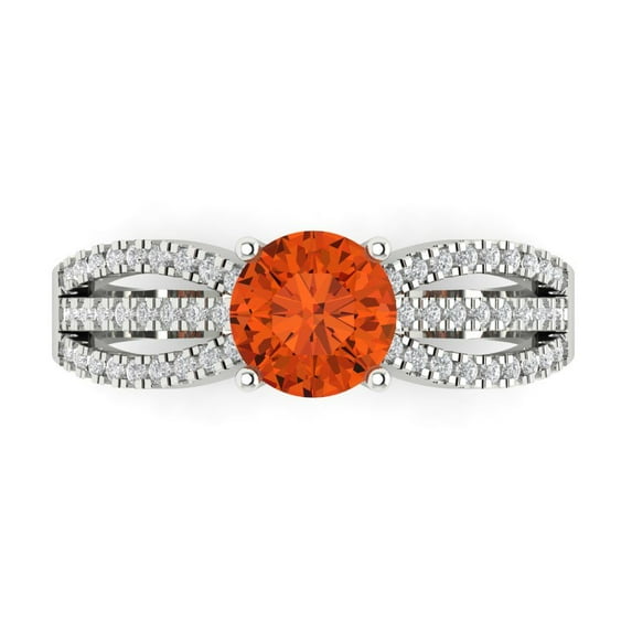 1.27 ct Round Cut Simulated Red Diamond Solitaire with Accents Engagement Ring for Women in 18K White Gold