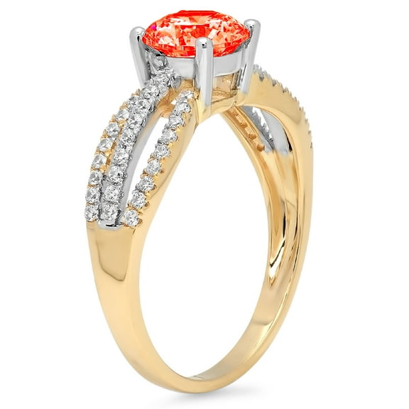 1.27 ct Round Cut Simulated Red Diamond Solitaire with Accents Engagement Ring for Women in 18K Yellow/White Gold