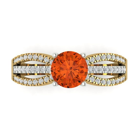 Clara Pucci 14K Yellow/White Gold Solid Gold Red Solitaire with Accents Anniversary Ring for Women - 1.27 cttw Round Cut