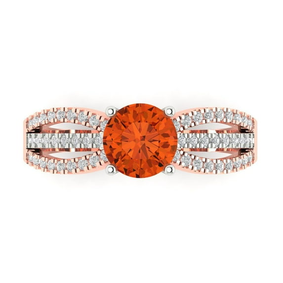1.27 ct Round Cut Simulated Red Diamond Solitaire with Simulated Diamond Accents 18K White/Rose Gold Womens Engagement Ring