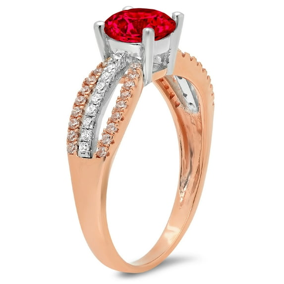 1.27 ct Round Cut Simulated Ruby Solitaire with Accents Engagement Ring for Women in 18K White/Rose Gold
