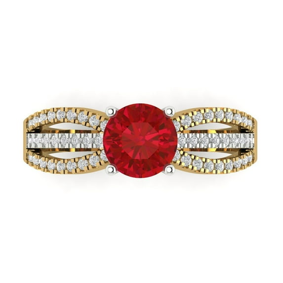 1.27 ctw Solitaire with Zirconia Diamond Accents Anniversary Ring for Women | Round Cut Simulated Ruby | Hyperallergenic Solid 18K Yellow/White Gold