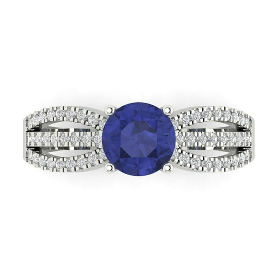 1.27 ct Round Cut Simulated Tanzanite Solitaire with Accents Engagement Ring for Women in 18K White Gold