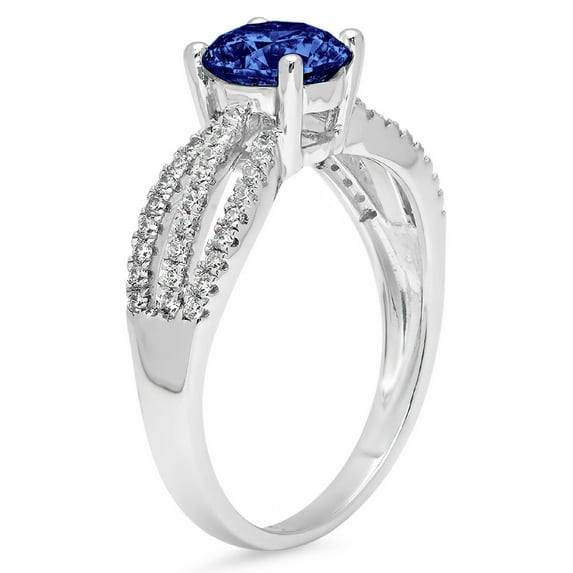 1.27 ct Round Cut Simulated Tanzanite Solitaire with Accents Engagement Ring for Women in 18K White Gold