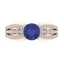 1.27 ct Round Cut Simulated Tanzanite Solitaire with Simulated Diamond Accents 18K White/Rose Gold Womens Engagement Ring