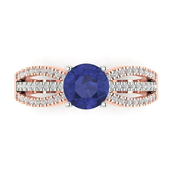 1.27 ct Round Cut Simulated Tanzanite Solitaire with Simulated Diamond Accents 18K White/Rose Gold Womens Engagement Ring