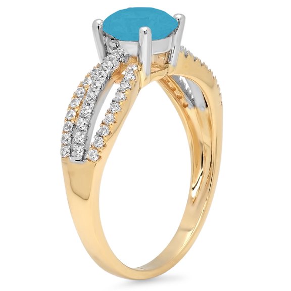 1.27 ct Round Cut Simulated Turquoise Solitaire with Accents Engagement Ring for Women in 18K Yellow/White Gold