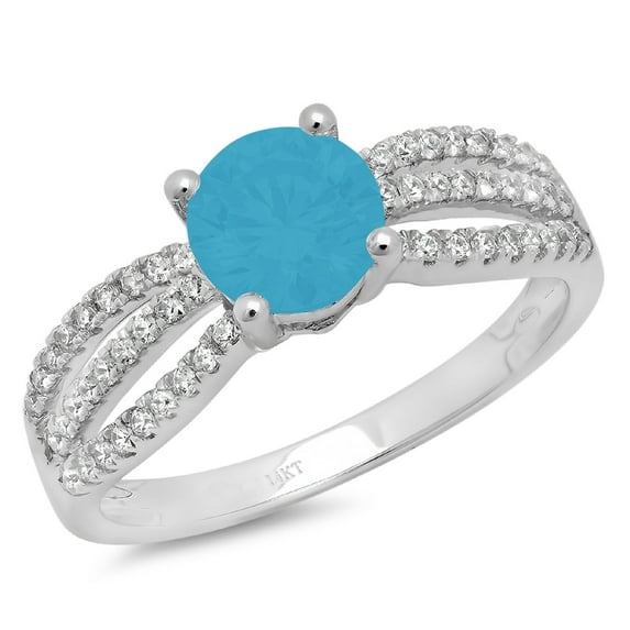 1.27 ct Round Cut Simulated Turquoise Solitaire with Simulated Diamond Accents 14K White Gold Womens Engagement Ring