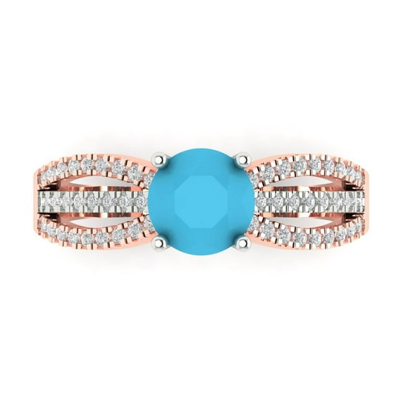 1.27 ct Round Cut Simulated Turquoise Solitaire with Simulated Diamond Accents 18K White/Rose Gold Womens Engagement Ring