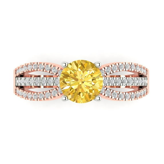 Clara Pucci 14K White/Rose Gold 1.27ct Yellow Solitaire with Accents Ring