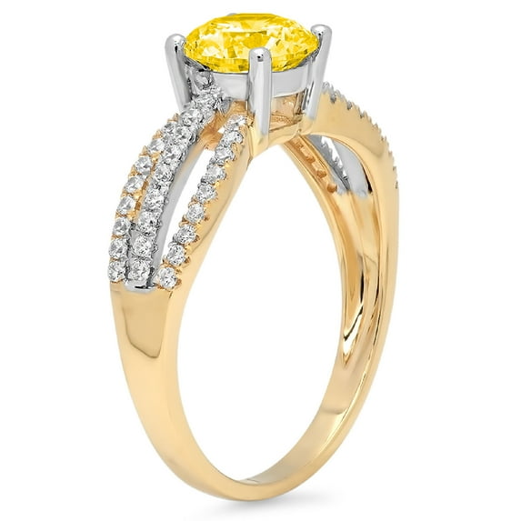 1.27 ct Round Cut Simulated Yellow Diamond Solitaire with Accents Engagement Ring for Women in 14K Yellow/White Gold
