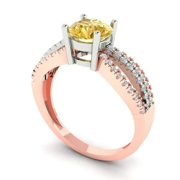 1.27 ct Round Cut Simulated Yellow Diamond Solitaire with Accents Engagement Ring for Women in 18K White/Rose Gold