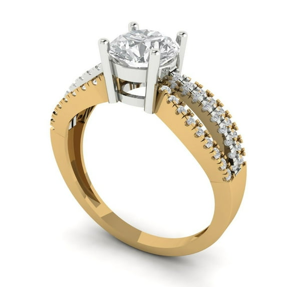 1.27 ct Round Cut White Sapphire Solitaire with Accents Engagement Ring for Women in 14K Yellow/White Gold