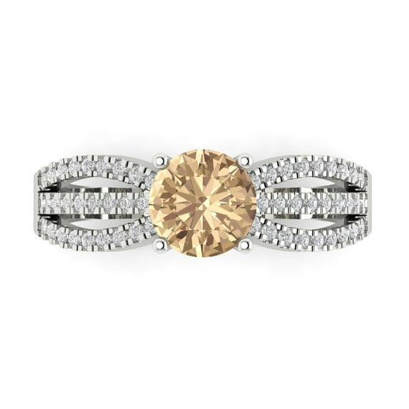 1.27 ct Round Cut Yellow Moissanite Solitaire with Accents Engagement Ring for Women in 18K White Gold