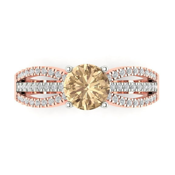 1.27 ctw Solitaire with Zirconia Diamond Accents Anniversary Ring for Women | Round Cut Yellow Moissanite | Hyperallergenic Solid 14K White/Rose Gold