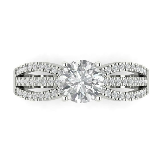 Solitaire with Accents Engagement Ring for Women - 1.27ct Moissanite in 18K White Gold Promise Ring