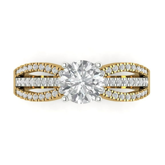 Solitaire with Accents Engagement Ring for Women - 1.27ct Moissanite in 18K Yellow/White Gold Promise Ring
