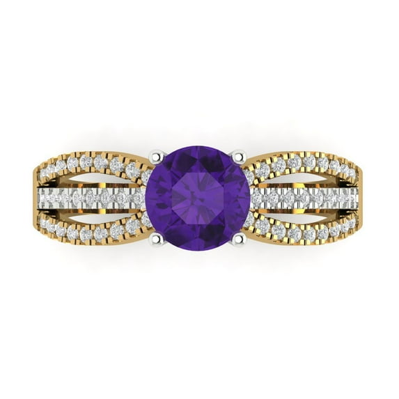Solitaire with Accents Engagement Ring for Women - 1.27ct Natural Amethyst in 18K Yellow/White Gold Promise Ring