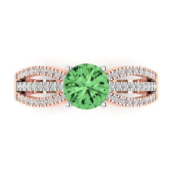 Solitaire with Accents Engagement Ring for Women - 1.27ct Simulated Green Diamond in 14K White/Rose Gold Promise Ring