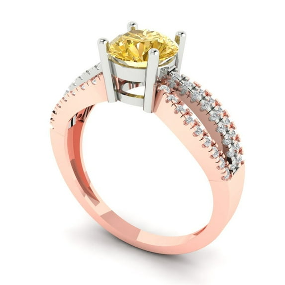 1.27 ct Round Cut Simulated Yellow Diamond Solitaire with Accents Engagement Ring for Women in 18K White/Rose Gold