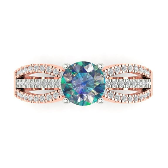 Clara Pucci 14K White/Rose Gold Solid Gold BlueMoissanite Solitaire with Accents Anniversary Ring for Women - 1.27 cttw Round Cut