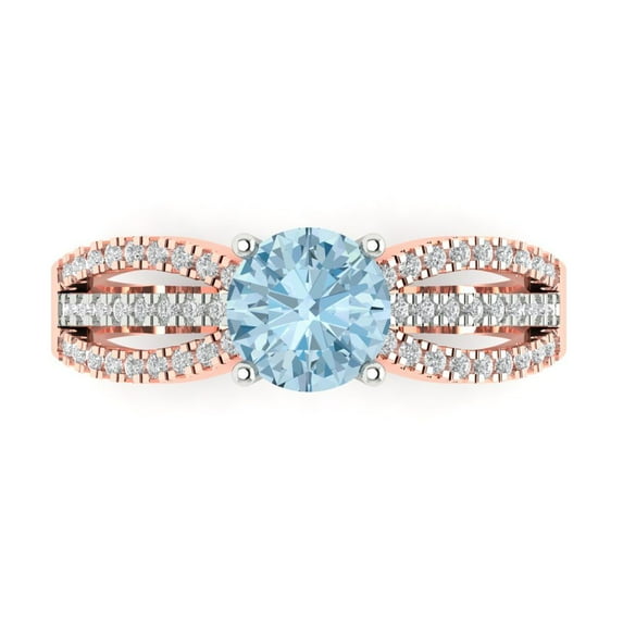 1.27 ctw Solitaire with Zirconia Diamond Accents Anniversary Ring for Women | Round Cut Natural Aquamarine | Hyperallergenic Solid 18K White/Rose Gold