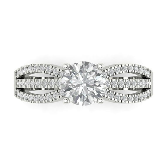 1.27 ct Round Cut Moissanite Solitaire with Simulated Diamond Accents 14K White Gold Womens Engagement Ring