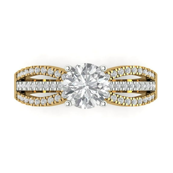 1.27 ct Round Cut Moissanite Solitaire with Simulated Diamond Accents 18K Yellow/White Gold Womens Engagement Ring