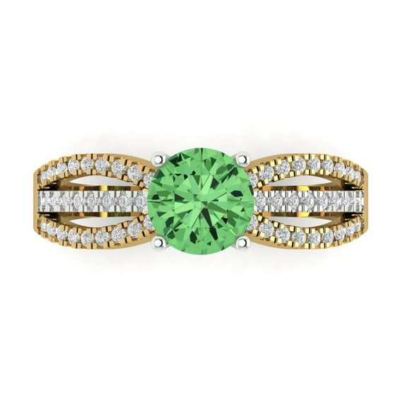 1.27 ct Round Cut Simulated Green Diamond Solitaire with Simulated Diamond Accents 18K Yellow/White Gold Womens Engagement Ring