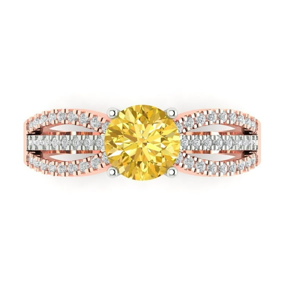 1.27 ct Round Cut Natural Citrine Solitaire with Simulated Diamond Accents 14K White/Rose Gold Womens Engagement Ring