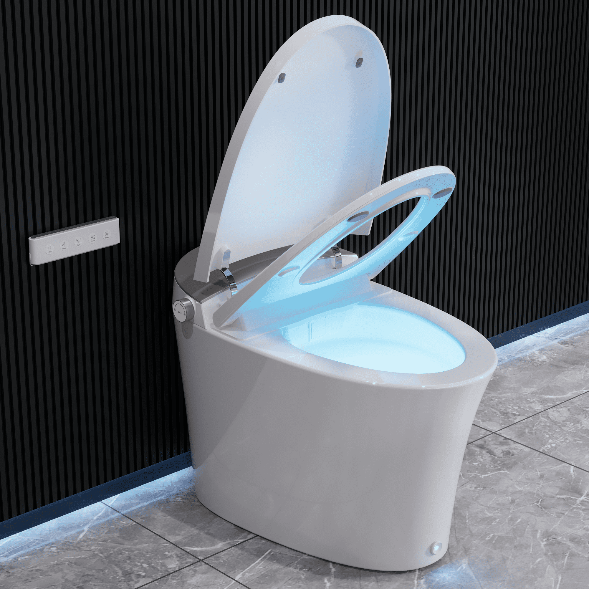 Elongated White Ceramic Smart Bidet Toilet with Heated Seat