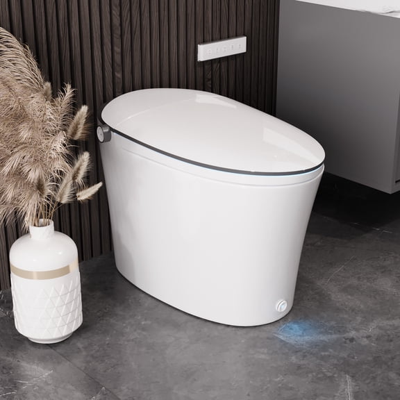 1.28 GPF Elongated Smart Toilet Bidet in White with Auto Close/Open/Flush, Heated Seat, Foot Sensor, UV Sterilization