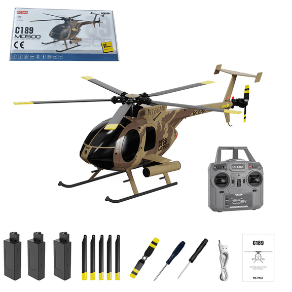 1/28 MD500 C189 Little Bird Helicopter Model, 2.4G 4CH Single-Rotor Aircraft Model with 6-axis Gyro & One Key KOL (RTF Version/Camo)