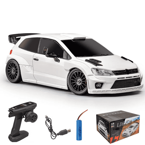 1/28 Scale 4WD RC Drift Racing Car Full Proportional 2.4GHz Remote Control Sports Car Model With LED Lights Dual Tire Set Vehicle For Adults Hobbyists - LD2801/ White