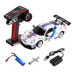 1/28 Scale High Speed RC Racing Car 2.4GHz Remote Control Rally Vehicle With LED Lights Independent Suspension Desktop Indoor Outdoor Driving( White )