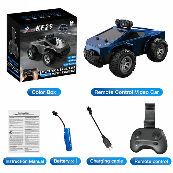 1/28 Scale Remote Control Car with Camera for Adults, 2.4GHz RC Truck with Videos Transmission & KF29-A Camera for Kids Christmas Birthday Gifts