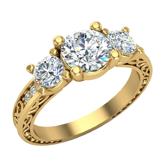 1.28 ct tw Vintage Trilogy Wedding Ring 14K Gold