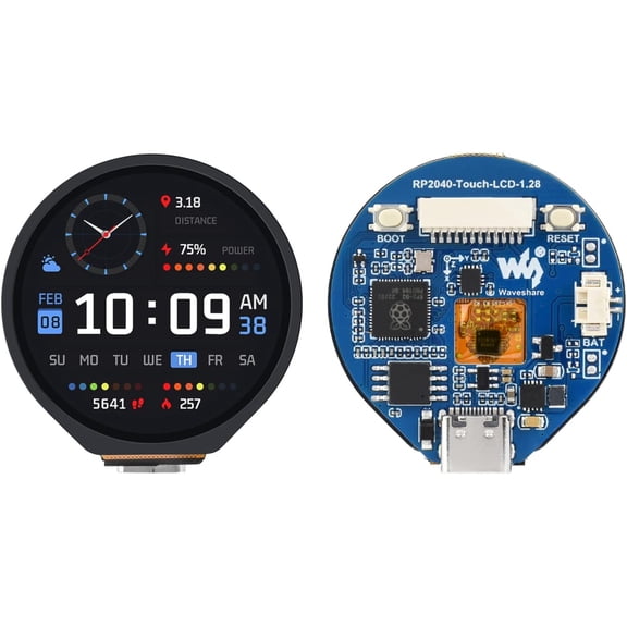1.28inch Round Touch LCD Based on RP2040 Microcontroller Chip, 240x240 Pixels 65K RGB Colors IPS Display onboard Type-C Connector, Accelerometer and Gyroscope Sensor etc.