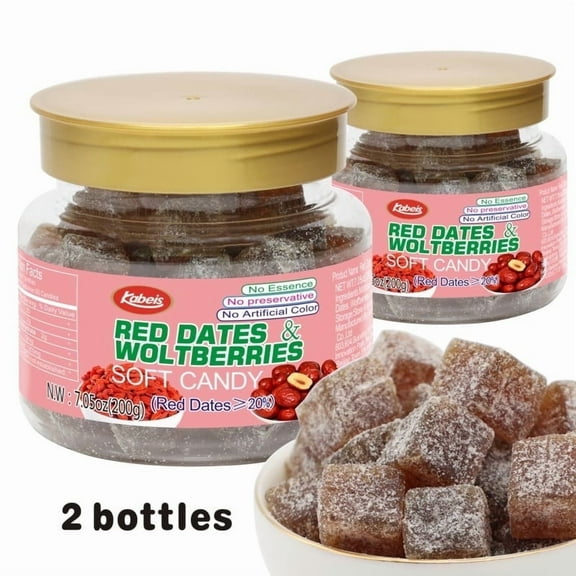 2 Bottles Fun Size RedDates Wolfberries Original Halloween Chewy Candy– 7.05oz Bulk Bottle