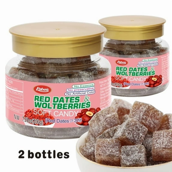 2 Bottles Fun Size RedDates Wolfberries Original Halloween Chewy Candy– 7.05oz Bulk Bottle