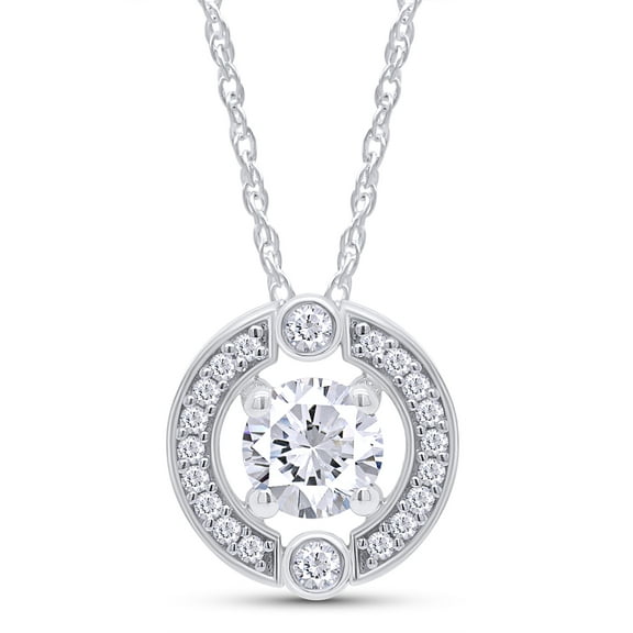1/2CT Moissanite Halo Necklace for Women In 14K White Gold Over Sterling Silver Round Cut Solitaire Pendant Moissanite Necklaces Jewelry Gifts for Women