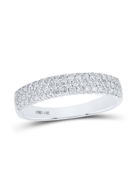 14k White Gold Natural Diamond Three Raw Wedding Band Ring 1/2Cttw
