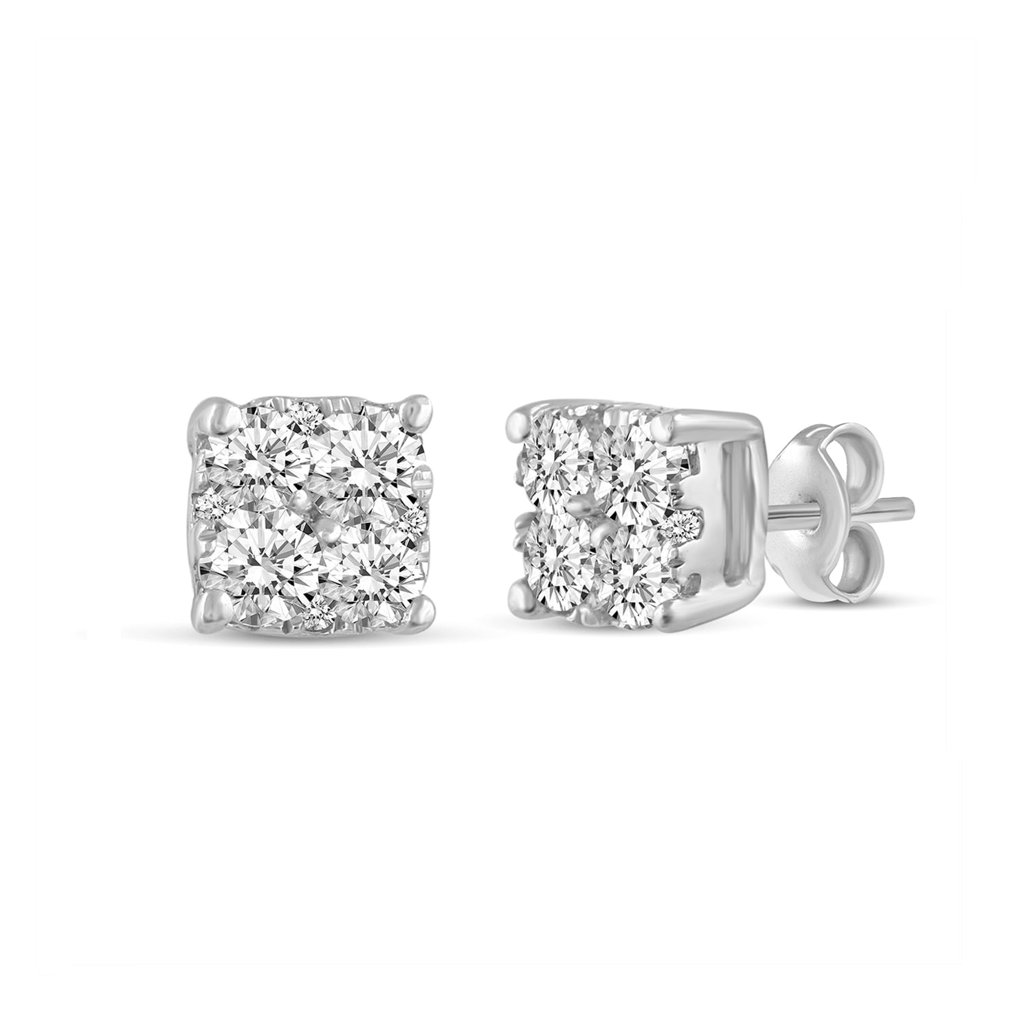 1/2Ct Diamond Cushion Stud Earrings Set in Sterling Silver (0.50)