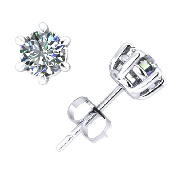 1/2Ct Round Cut Diamond Basket Solitaire Stud Earrings 14k White Gold 6Prong Set H SI2