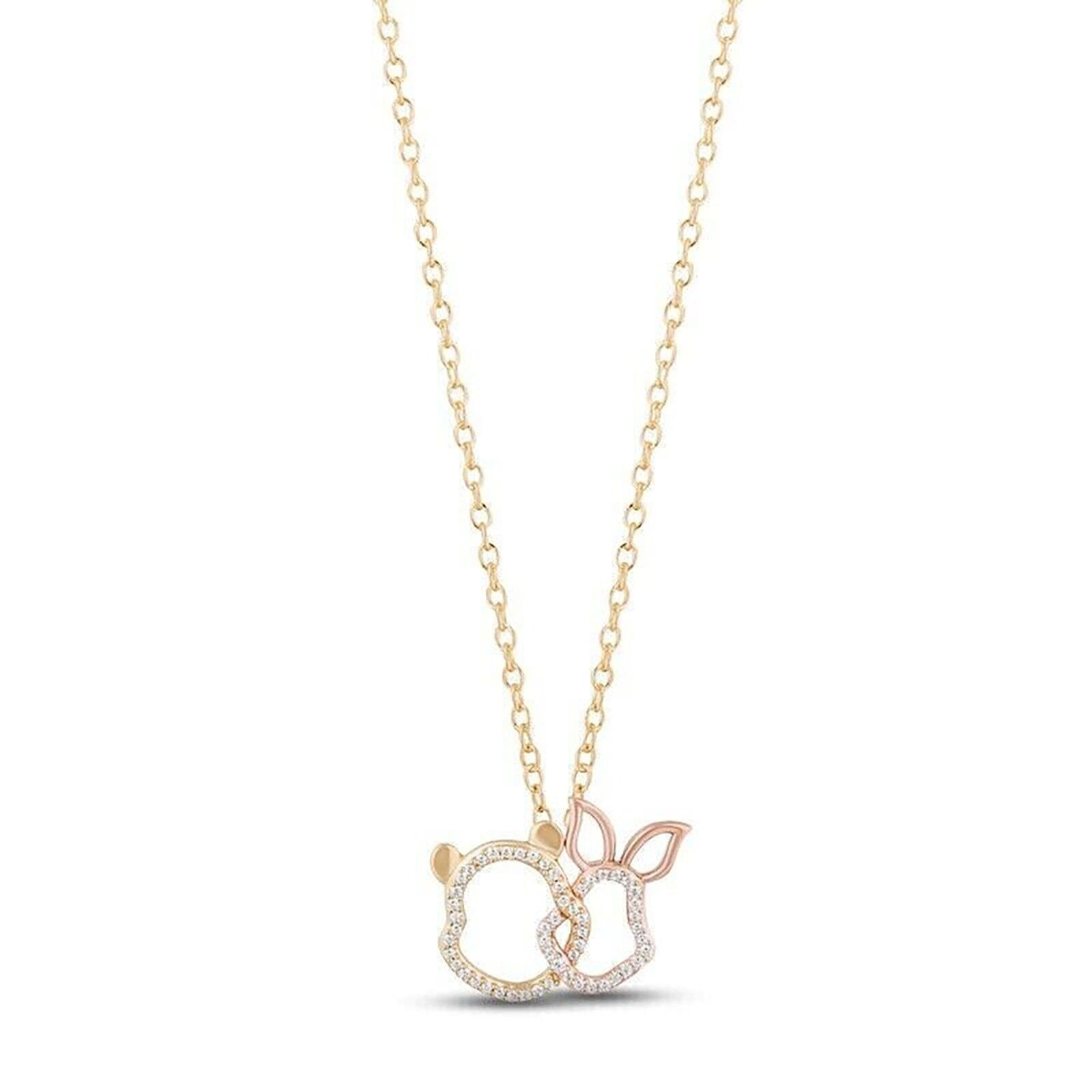 1/2Ct Round White Lab Created Diamond Winnie The Pooh Pendant Necklace ...