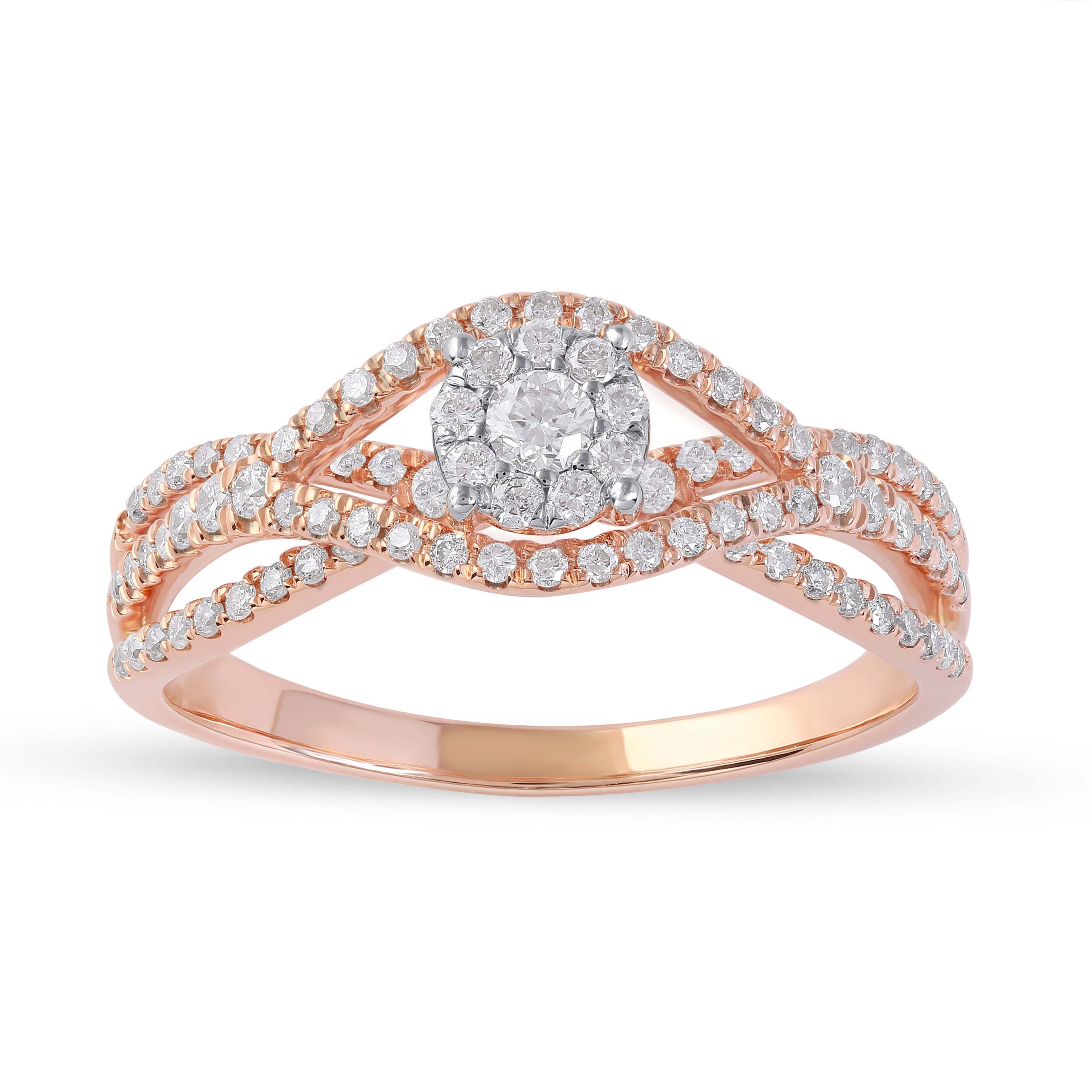1/2Ct TDW Diamond 10K Rose Gold Cluster Split Shank Engagement Ring