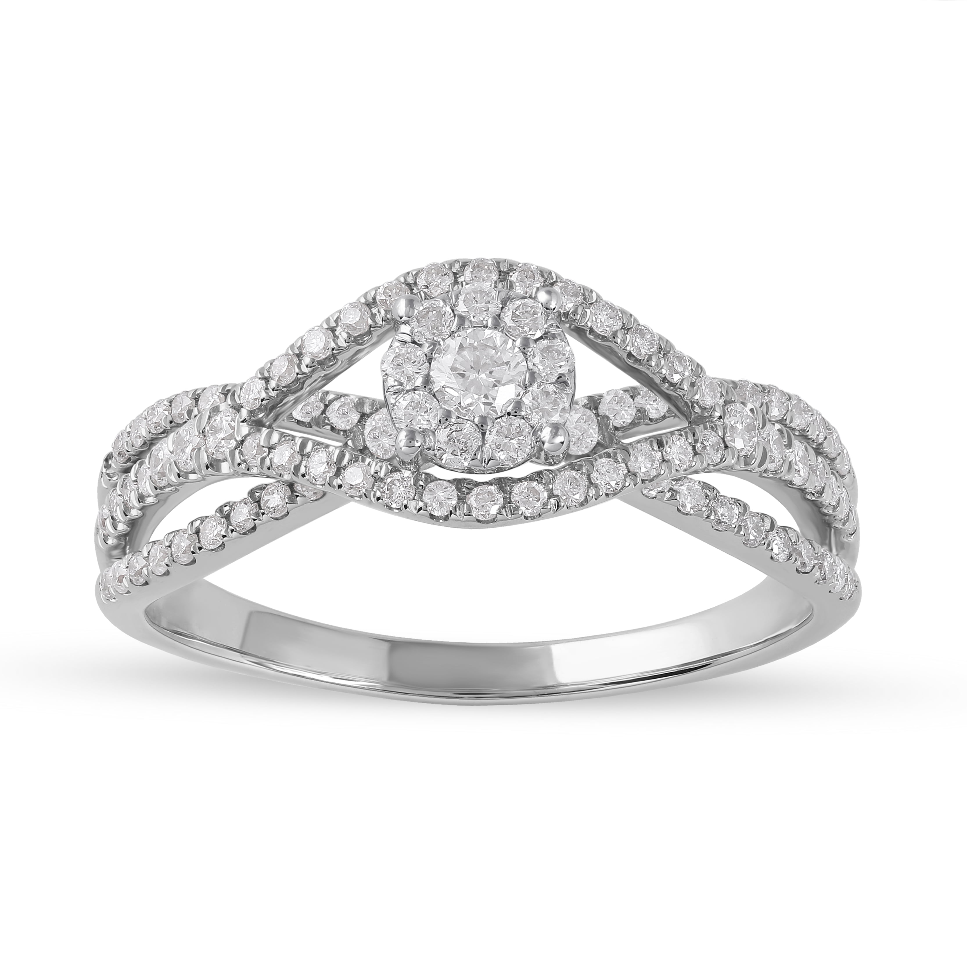1/2Ct TDW Diamond 10K White Gold Cluster Split Shank Engagement Ring