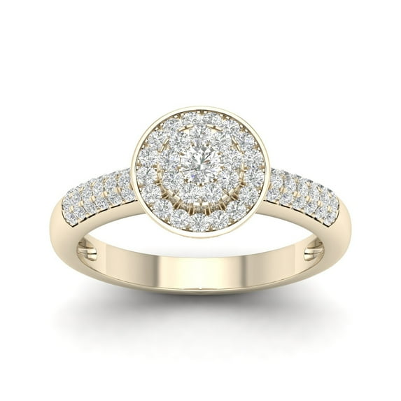 1/2Ct TDW Diamond 10K Yellow Gold Round Halo Engagement Ring