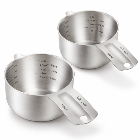 1/2Cup 2 Stainless Steel Measuring Cup with Dual Metric and Imperial Scales