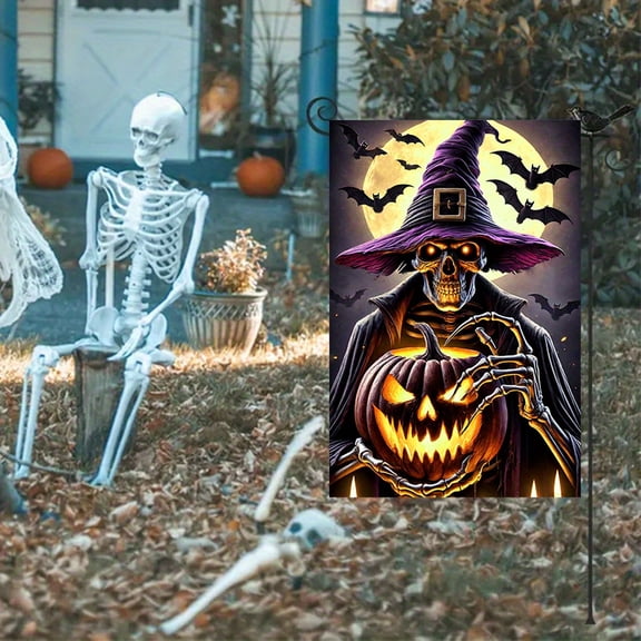 1 2D flat Halloween decorative garden flag 12x18-inch double-sided outdoor, garden flag, Halloween festival courtyard outdoor flag